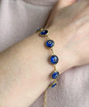 Gold Plated Sterling Silver Blue Evil Eye Women Link Bracelet