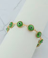 Gold Plated Sterling Silver Mint Green Evil Eye Women Link Bracelet
