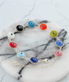 Sterling Silver Multicolor Evil Eye Women Link Bracelet
