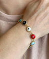Gold Plated Sterling Silver Multicolor Evil Eye Women Link Bracelet