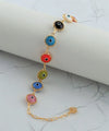 Gold Plated Sterling Silver Multicolor Evil Eye Women Link Bracelet