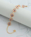 Gold Plated Sterling Silver Pink Evil Eye Women Link Bracelet