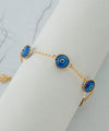 5 Beads Blue Evil Eye Women Gold Plated Silver Link Bracelet - Filigranist Jewelry