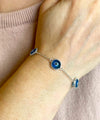 Sterling Silver Blue Evil Eye Women Link Bracelet