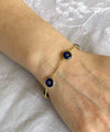 Gold Plated Sterling Silver Dark Blue Evil Eye Women Link Bracelet
