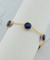Gold Plated Sterling Silver Dark Blue Evil Eye Women Link Bracelet