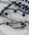 Sterling Silver Dark Blue Evil Eye Women Link Bracelet