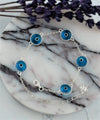 Sterling Silver Lapis Blue Evil Eye Women Link Bracelet