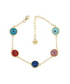 Gold Plated Sterling Silver Multi Color Evil Eye Women Link Bracelet