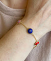 Gold Plated Sterling Silver Multi Color Evil Eye Women Link Bracelet