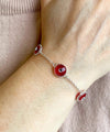 Sterling Silver Red Evil Eye Women Link Bracelet