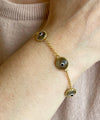 Gold Plated Sterling Silver Smokey Evil Eye Women Link Bracelet
