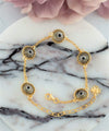 Gold Plated Sterling Silver Smokey Evil Eye Women Link Bracelet