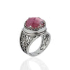 Filigree Art Rhodonite Gemstone Women Crown Silver Statement Ring