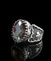 Alexandrite Gemstone Double Heart Detailed Filigree Art 925 Sterling Silver Women Statement Ring