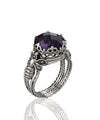 Bee Detailed Amethyst Gemstone Filigree Art Women Silver Cocktail Ring