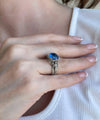 Bee Detailed Blue Quartz Gemstone Filigree Art Women Silver Cocktail Ring