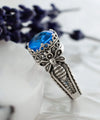 Bee Detailed Blue Quartz Gemstone Filigree Art Women Silver Cocktail Ring