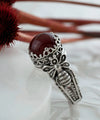 Bee Detailed Carnelian Gemstone Filigree Art Women Silver Cocktail Ring