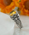 Bee Detailed Citrine Gemstone Filigree Art Women Silver Cocktail Ring