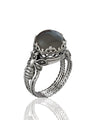 Bee Detailed Gray Moonstone Gemstone Filigree Art Women Silver Cocktail Ring
