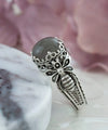 Bee Detailed Gray Moonstone Gemstone Filigree Art Women Silver Cocktail Ring