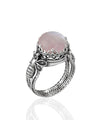 Bee Detailed Rose Quartz Gemstone Filigree Art Women Silver Cocktail Ring