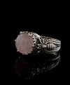 Bee Detailed Rose Quartz Gemstone Filigree Art Women Silver Cocktail Ring