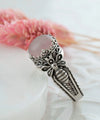 Bee Detailed Rose Quartz Gemstone Filigree Art Women Silver Cocktail Ring