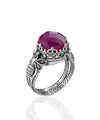 Bee Detailed Ruby Corundum Gemstone Filigree Art Women Silver Cocktail Ring