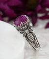 Bee Detailed Ruby Corundum Gemstone Filigree Art Women Silver Cocktail Ring