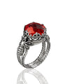 Bee Detailed Ruby Gemstone Filigree Art Women Silver Cocktail Ring