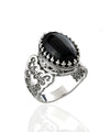 Black Onyx Gemstone Double Heart Detailed Filigree Art 925 Sterling Silver Women Statement Ring