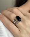Black Onyx Gemstone Double Heart Detailed Filigree Art 925 Sterling Silver Women Statement Ring