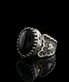Black Onyx Gemstone Double Heart Detailed Filigree Art 925 Sterling Silver Women Statement Ring