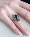 Black Onyx Gemstone Filigree Art Woman Silver Statement Ring