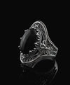 Black Onyx Gemstone Filigree Art Woman Silver Statement Ring