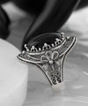 Black Onyx Gemstone Filigree Art Woman Silver Statement Ring