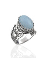 Blue Lace Agate Gemstone Double Heart Detailed Filigree Art 925 Sterling Silver Women Statement Ring