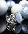 Blue Lace Agate Gemstone Double Heart Detailed Filigree Art 925 Sterling Silver Women Statement Ring