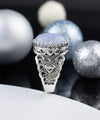 Blue Lace Agate Gemstone Double Heart Detailed Filigree Art 925 Sterling Silver Women Statement Ring