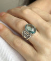 Blue Topaz Gemstone Double Heart Detailed Filigree Art 925 Sterling Silver Women Statement Ring