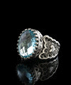 Blue Topaz Gemstone Double Heart Detailed Filigree Art 925 Sterling Silver Women Statement Ring