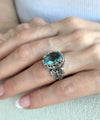 Blue Topaz Gemstone Filigree Art Double Butterfly Detailed Women Silver Statement Ring