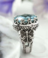 Blue Topaz Gemstone Filigree Art Double Butterfly Detailed Women Silver Statement Ring