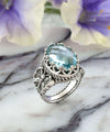 Blue Topaz Gemstone Filigree Art Double Butterfly Detailed Women Silver Statement Ring