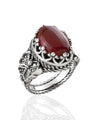 Carnelian Gemstone Filigree Art Double Butterfly Detailed Women Silver Statement Ring
