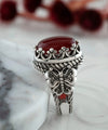 Carnelian Gemstone Filigree Art Double Butterfly Detailed Women Silver Statement Ring