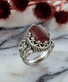 Carnelian Gemstone Filigree Art Double Butterfly Detailed Women Silver Statement Ring