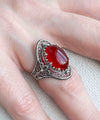 Carnelian Gemstone Filigree Art Woman Silver Statement Ring
